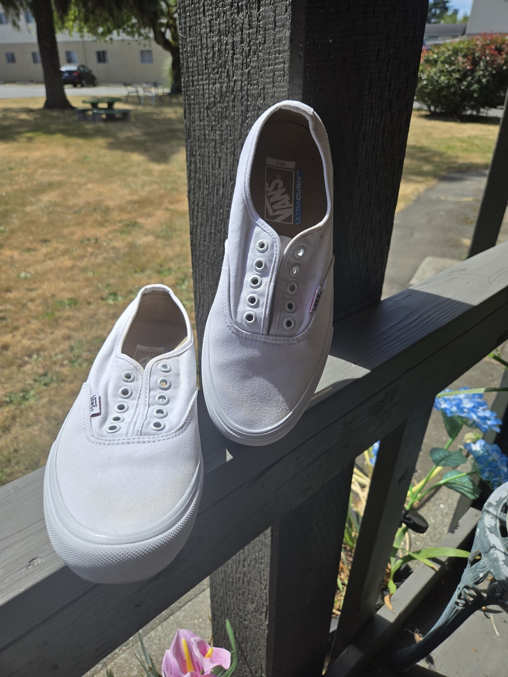 Vans White Slip-On Canvas Sneakers (No Laces)